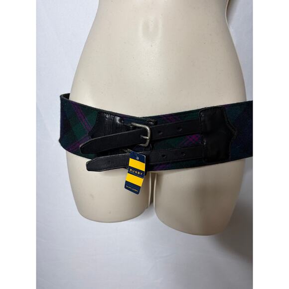 New Rugdy Polo Ralph Lauren green purple wide plaid Belt sz M main image 5